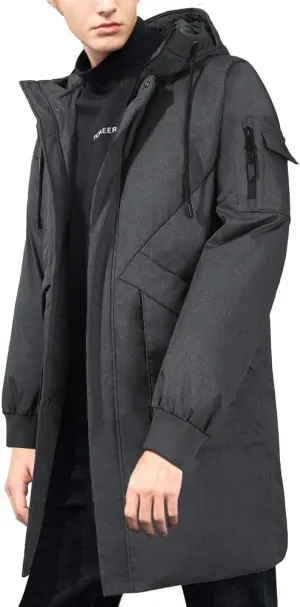 Pioneer Camp Men's Winter Coats Water-Repellent Windproof Thicken Parkas Long Hooded Padded Puffer Jacket