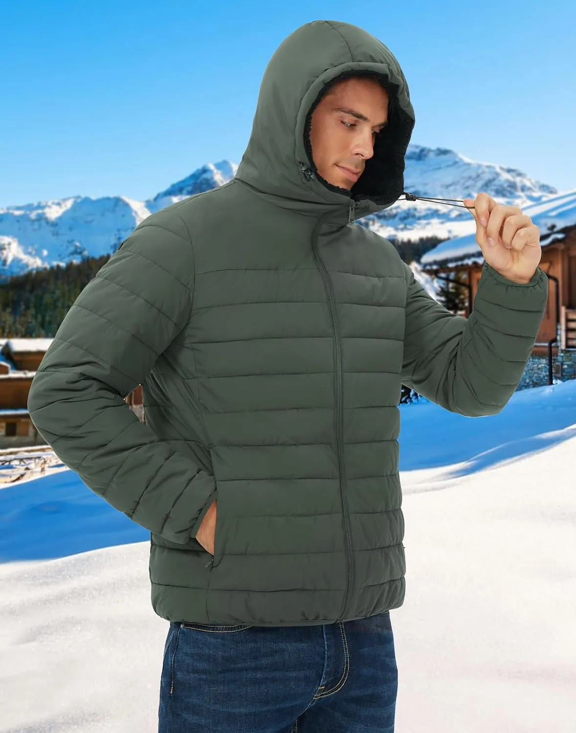 Pioneer Camp Men's Winter Puffer Jacket Sherpa Lined Hooded Water Resistant Midweight Warm Insulated Quilted Down Coat Parka