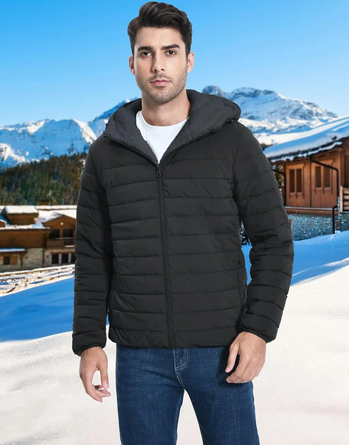 Pioneer Camp Men's Winter Puffer Jacket Sherpa Lined Hooded Water Resistant Midweight Warm Insulated Quilted Down Coat Parka