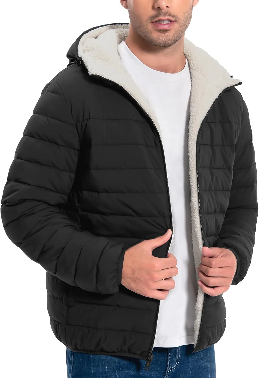 Pioneer Camp Men's Winter Puffer Jacket Sherpa Lined Hooded Water Resistant Midweight Warm Insulated Quilted Down Coat Parka