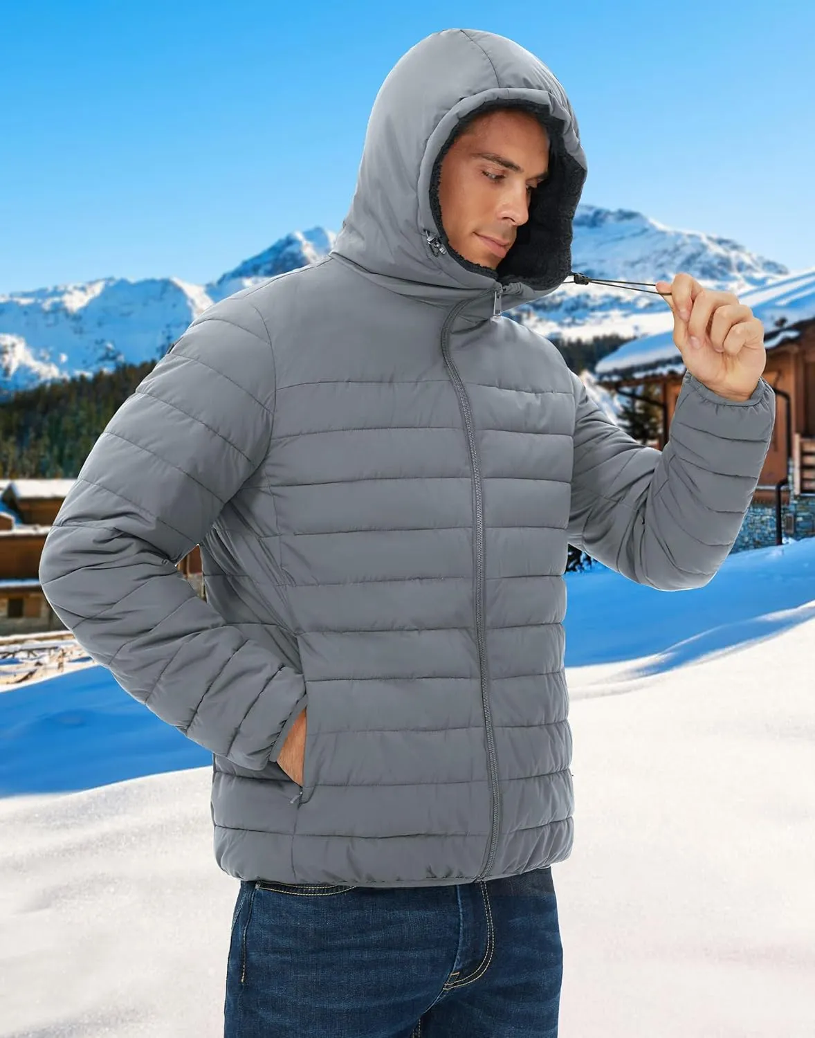 Pioneer Camp Men's Winter Puffer Jacket Sherpa Lined Hooded Water Resistant Midweight Warm Insulated Quilted Down Coat Parka