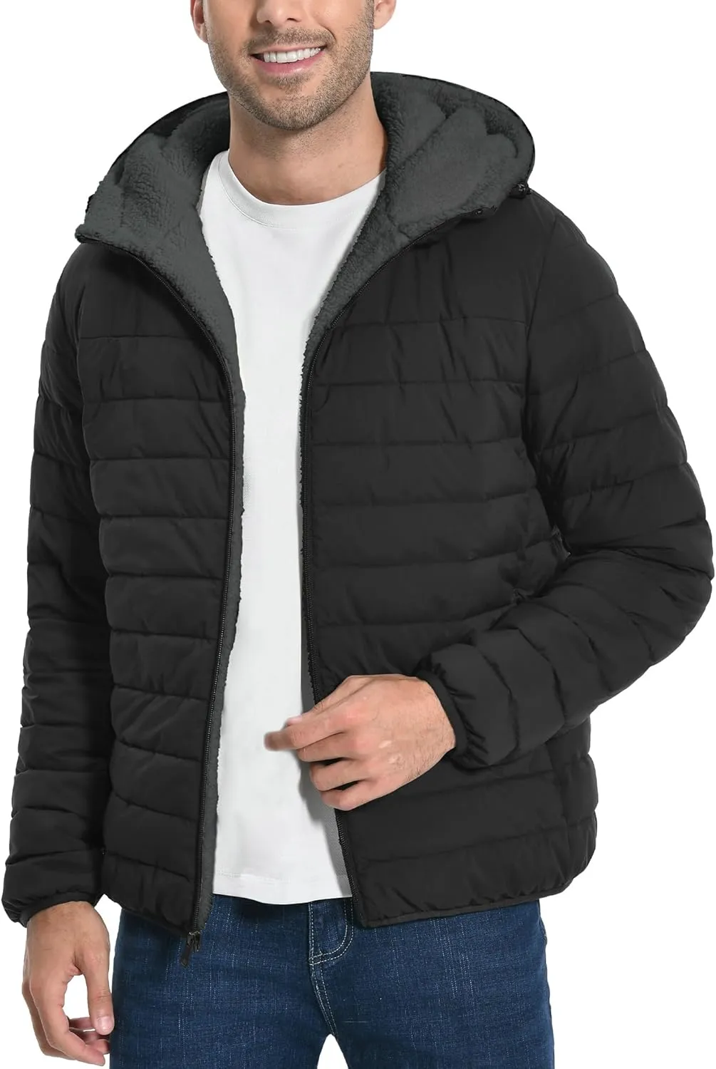 Pioneer Camp Men's Winter Puffer Jacket Sherpa Lined Hooded Water Resistant Midweight Warm Insulated Quilted Down Coat Parka