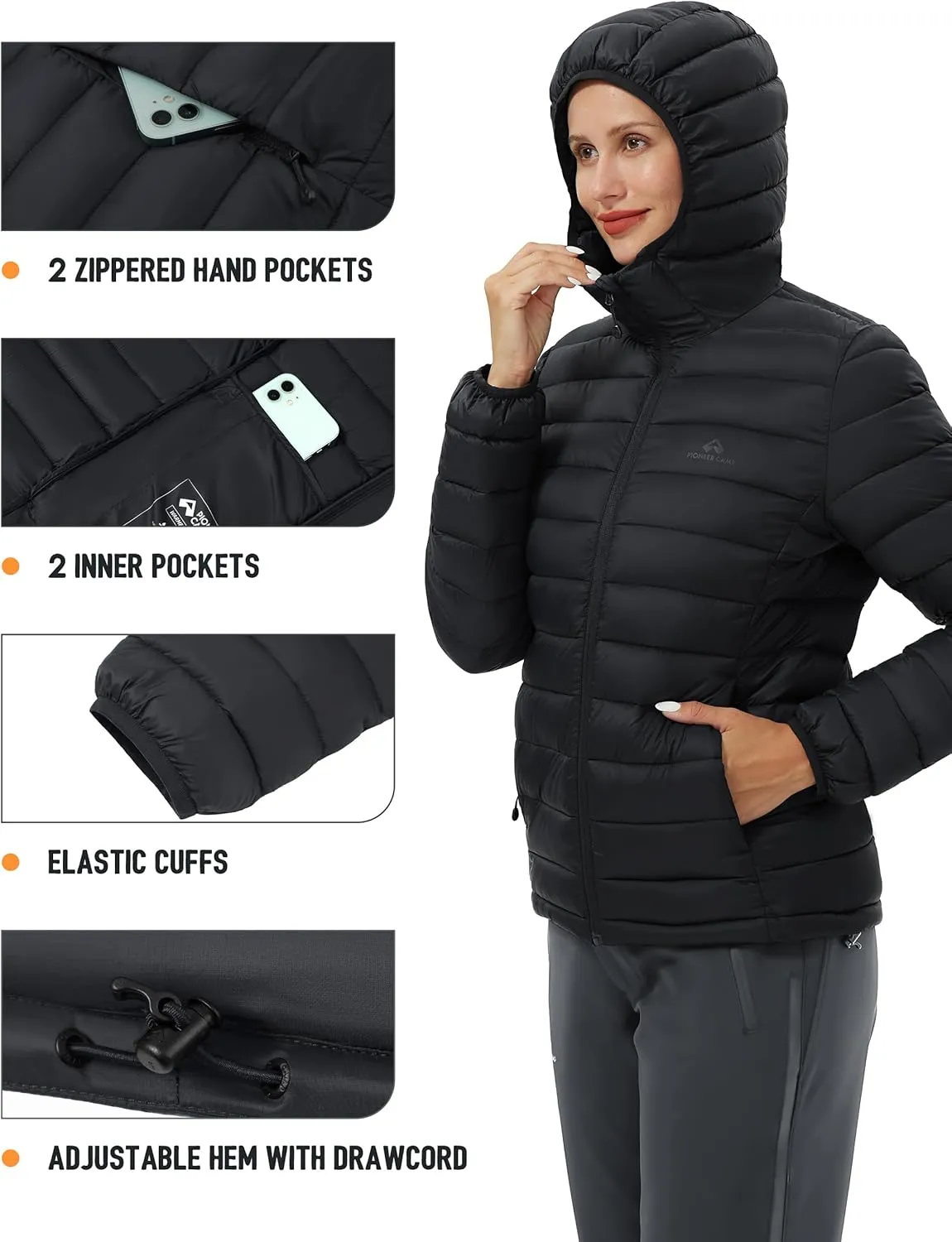 Pioneer Camp Women's Packable Puffer Jacket Winter Light Weight Water-Repellent Quilted Coat with Hood