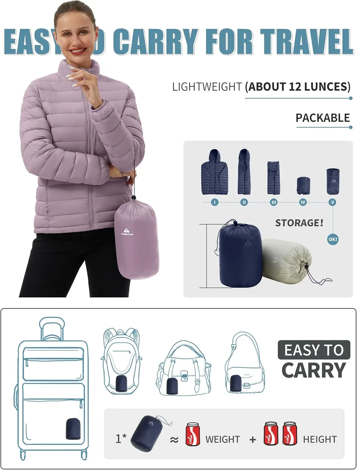 Pioneer Camp Women's Packable Puffer Jacket Winter Lightweight Quilted Coat Water-Repellent Insulated Thermal Warm Outerwear