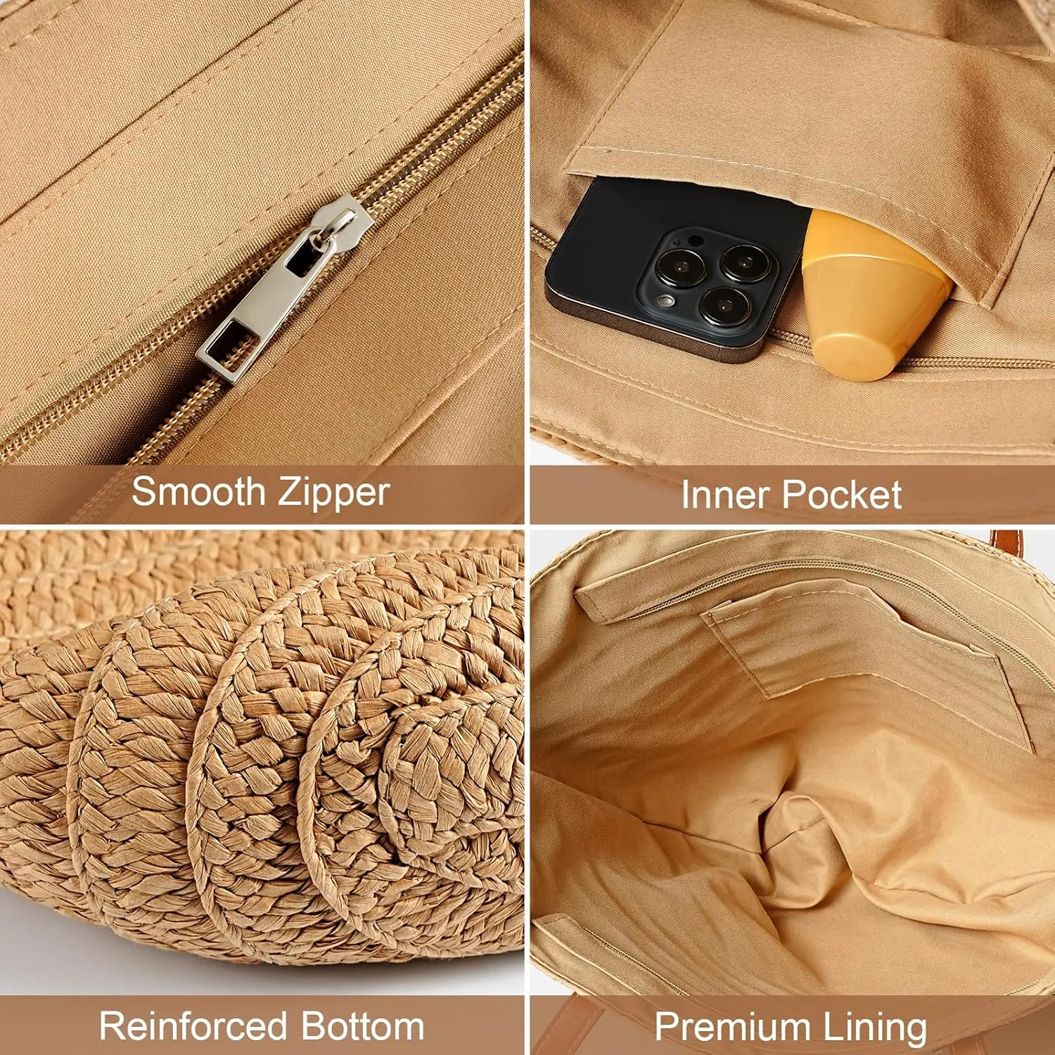 Pleneal Straw Beach Bags for Women - Women Beach Handmade Woven Tote Bag, Summer Mesh Hollow Shoulder Bag for Holiday
