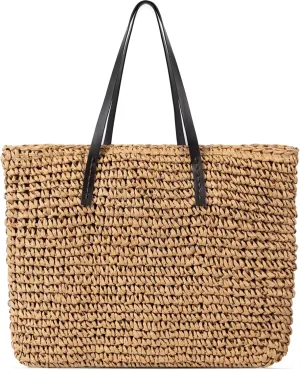 Pleneal Straw Beach Bags for Women - Women Beach Handmade Woven Tote Bag, Summer Mesh Hollow Shoulder Bag for Holiday