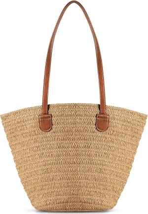 Pleneal Straw Beach Bags for Women - Women Beach Handmade Woven Tote Bag, Summer Mesh Hollow Shoulder Bag for Holiday