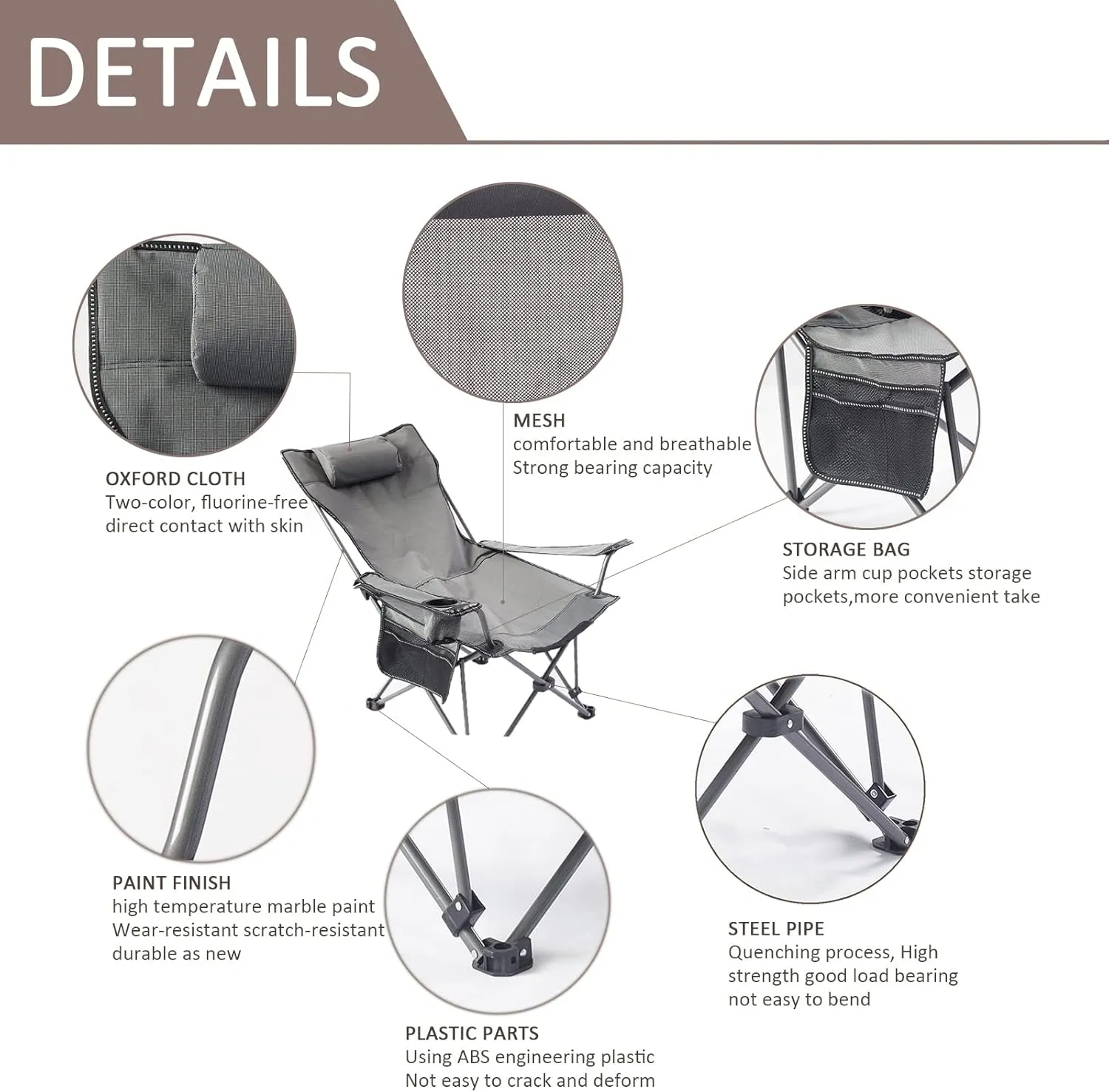 Portable Chairs for Adults 120kg Beach Chairs High Off Ground Reclining, Folding Camping Chair with Carrying Bag,D