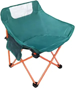Portable Folding Camping Chair, Arc-Shaped Backrest, Green and Orange, Outdoor Beach Fishing Stool