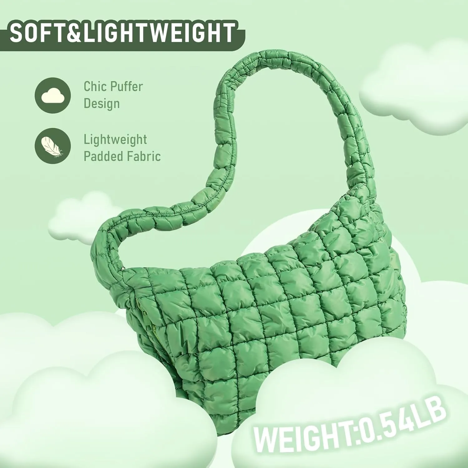 Puffer Bag for Women,Large Lightweight Quilted Tote Bag for Women Puffy Hobo Crossbody Handbags with Padding,Zip Pockets