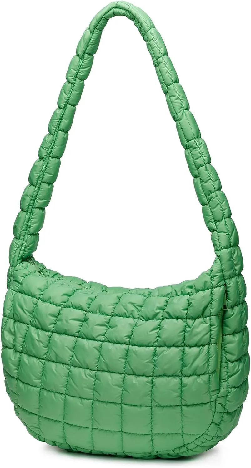Puffer Bag for Women,Large Lightweight Quilted Tote Bag for Women Puffy Hobo Crossbody Handbags with Padding,Zip Pockets