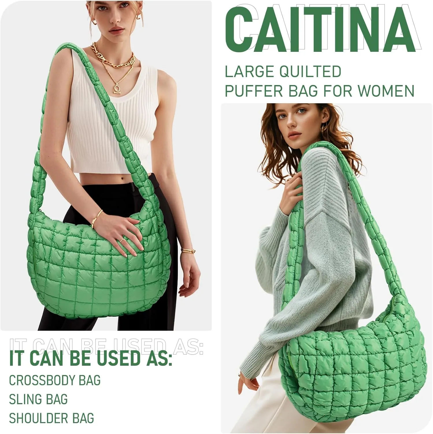 Puffer Bag for Women,Large Lightweight Quilted Tote Bag for Women Puffy Hobo Crossbody Handbags with Padding,Zip Pockets