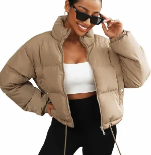 Puffer Jacket Womens Cropped Zip Up Padding Warm Quilted Jackets Winter Coats