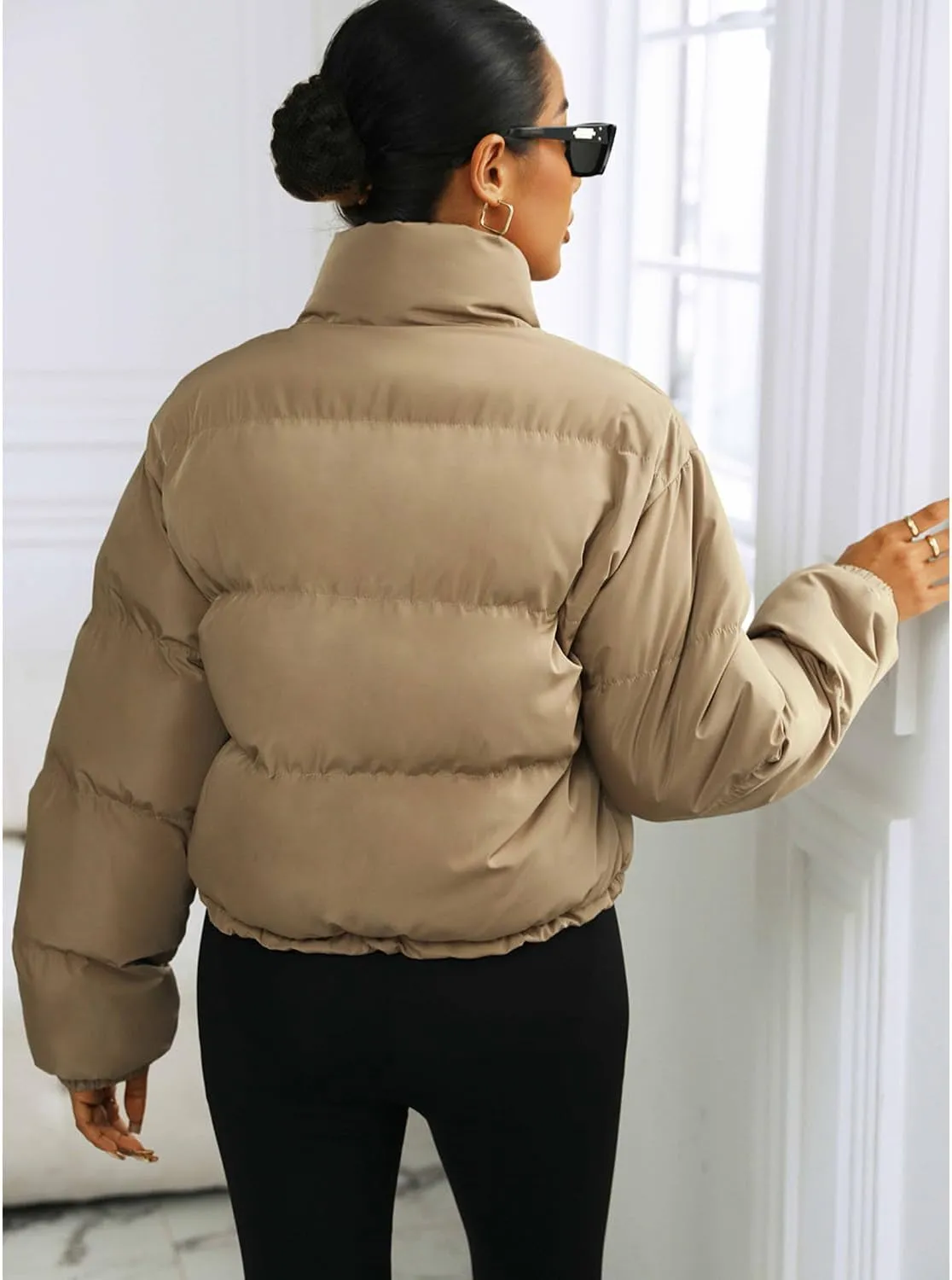 Puffer Jacket Womens Cropped Zip Up Padding Warm Quilted Jackets Winter Coats