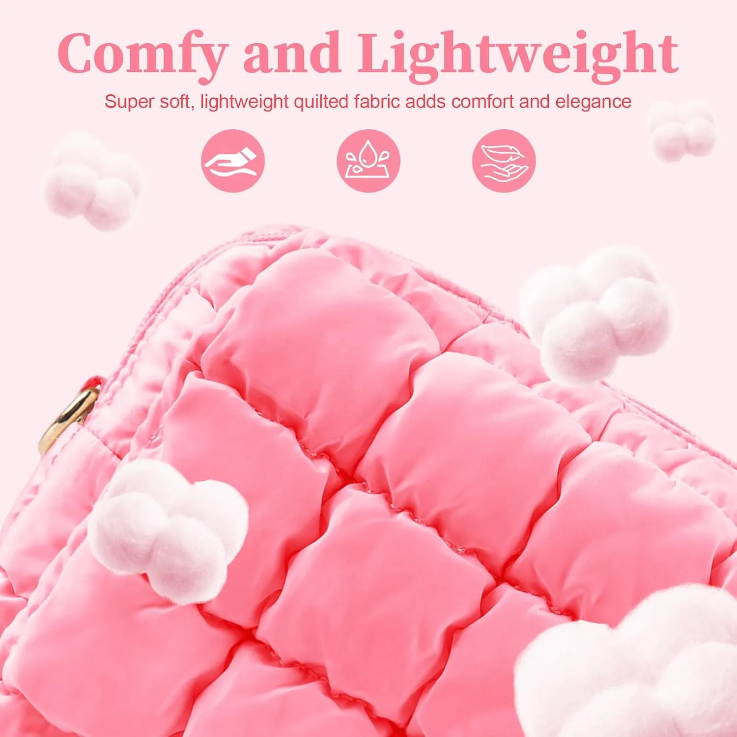 Puffer Quilted Makeup Bag Cosmetic Bags,Puffy Travel Toiletry Pouch for Women,Cute Checkered Zipper Bag Travel Essential,Portable Aesthetic Make up Organizer Bag for Gifts Work Daily(Pink,S)