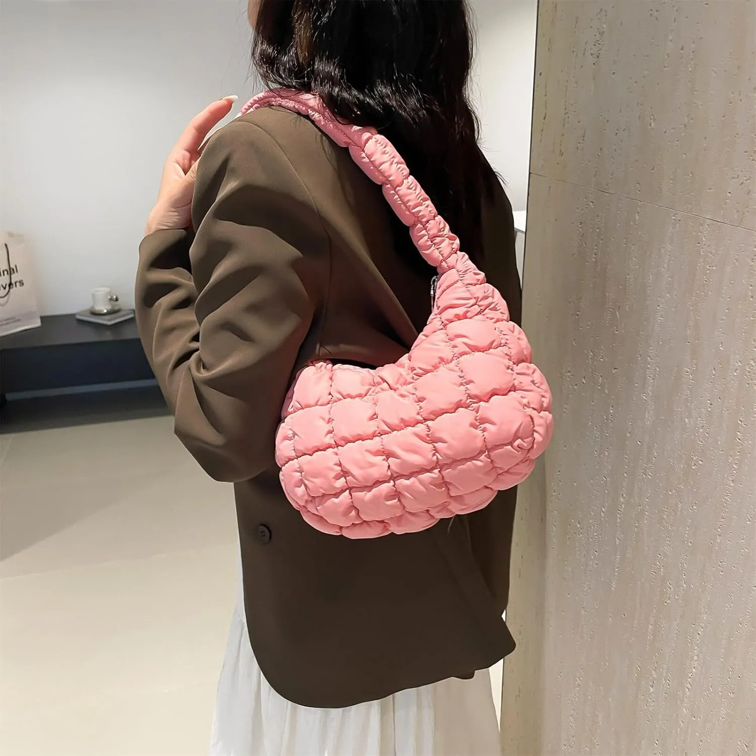 Puffer Quilted Shoulder Bag for Women Handbag Puffy Hobo Nylon Padded Tote Bag Soft Purse Lightweight