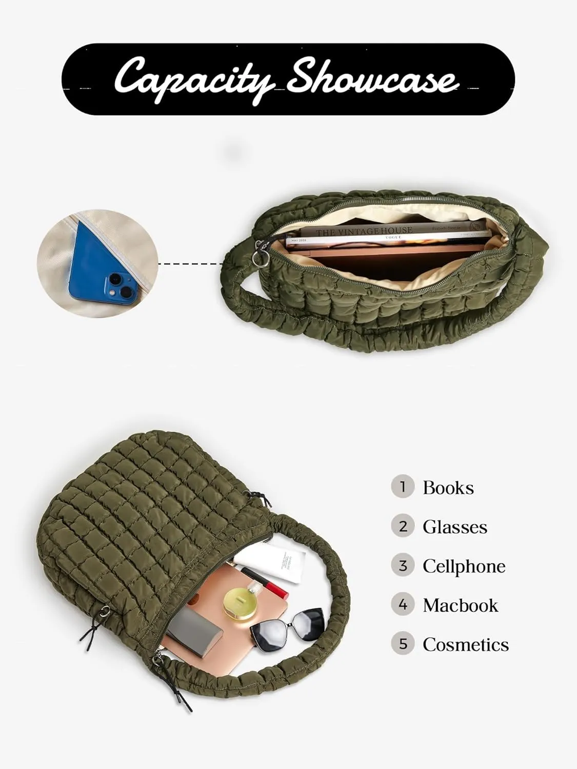Puffer Quilted Shoulder Bag for Women Padding Shoulder Bag Puffy Hobo Bag Trendy Tote Bag 2025