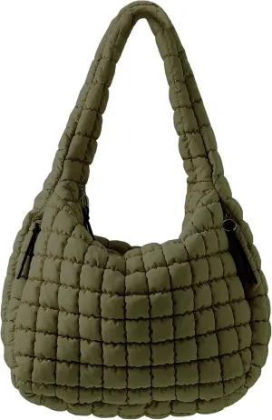 Puffer Quilted Shoulder Bag for Women Padding Shoulder Bag Puffy Hobo Bag Trendy Tote Bag 2025
