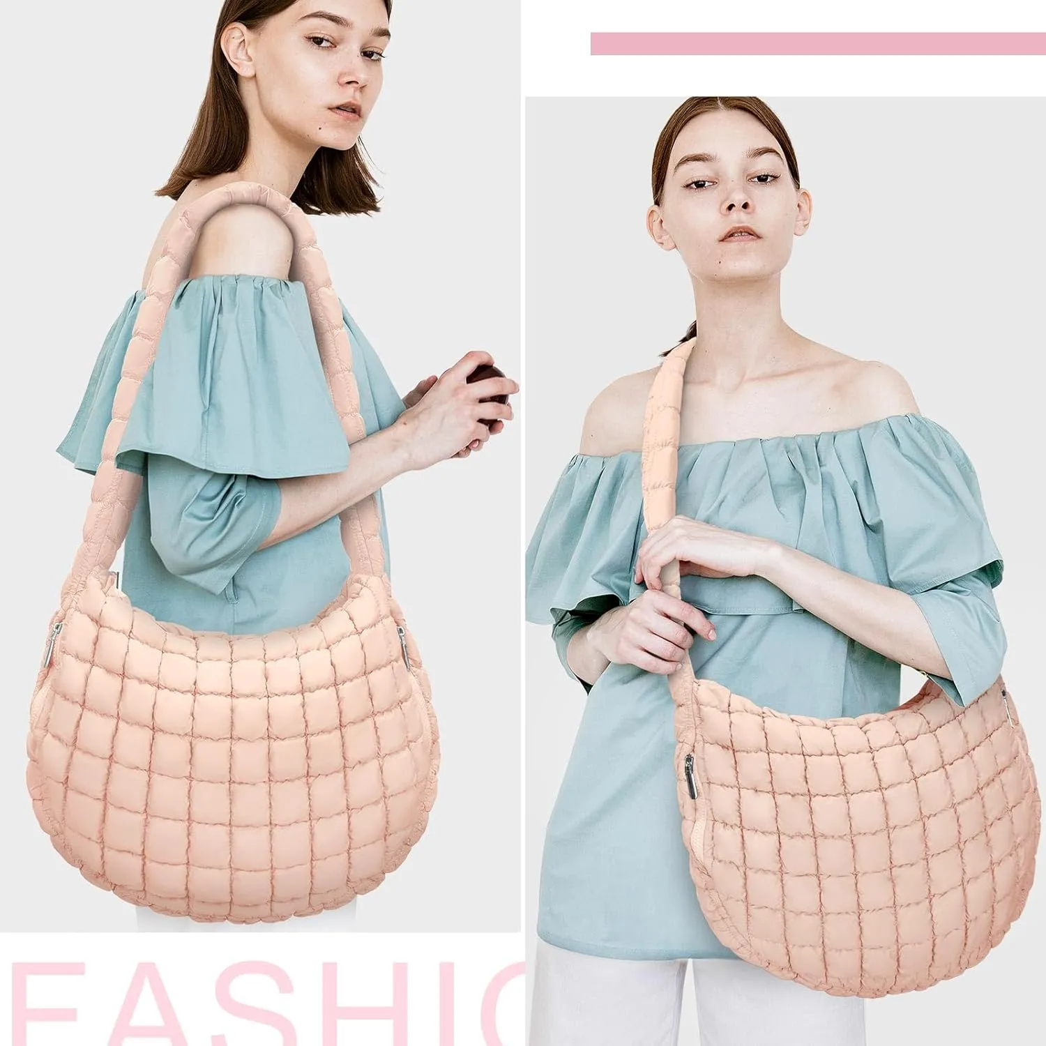 Puffer Tote Bag For Women Quilted Crossbody Bag, Lightweight Puffy Purse Large Hobo Puff Shoulder Handbags