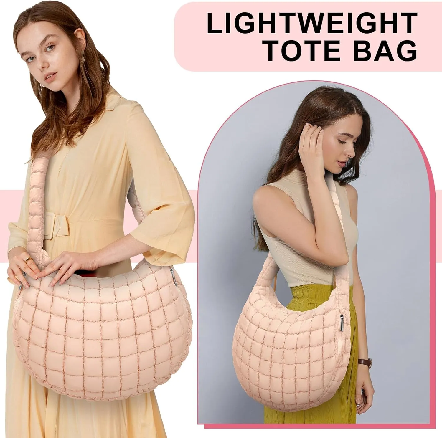 Puffer Tote Bag For Women Quilted Crossbody Bag, Lightweight Puffy Purse Large Hobo Puff Shoulder Handbags