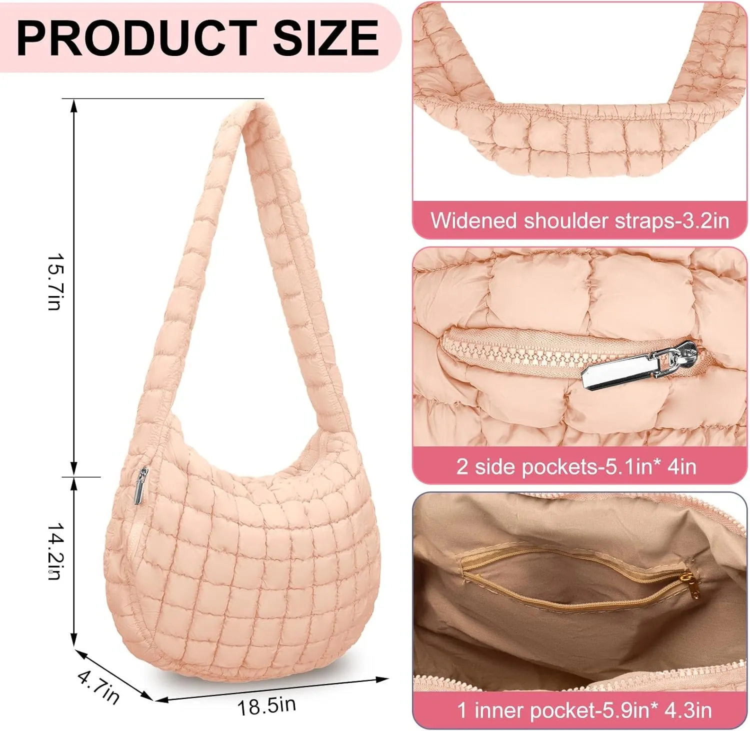 Puffer Tote Bag For Women Quilted Crossbody Bag, Lightweight Puffy Purse Large Hobo Puff Shoulder Handbags