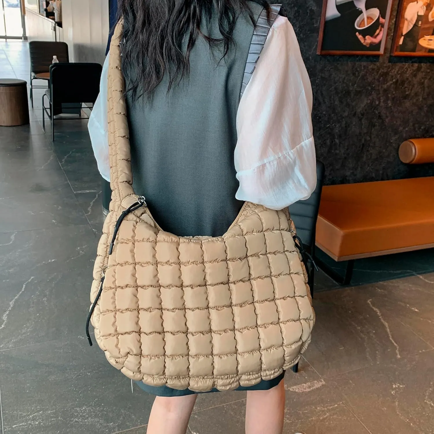 Puffer Tote Bag for Women,Large Quilted Tote Bag Quilted Carryall Bag Soft Puffy Crossbody Bag Hobo Handbags