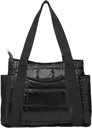 Puffer Tote Bag, Quilted Puffy Crossbody Bag, Top-Handle Shoulder Bags Nylon Travel Handbags with water bottle pocket