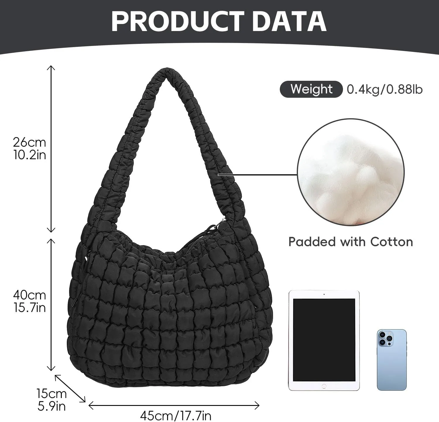 Puffer Tote, Quilted Puffer Hobo Bag, Lightweight Puffy Quilted Shoulder Bag for Work, Gym, Travel