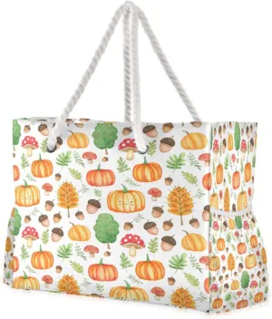 Pumpkin & Pine Nuts Beach Tote Bag for Women Large Pool Bags Carry On Bag With Wet Compartment for Beach Travel with Pocket Zipper Outdoor Tote Bag