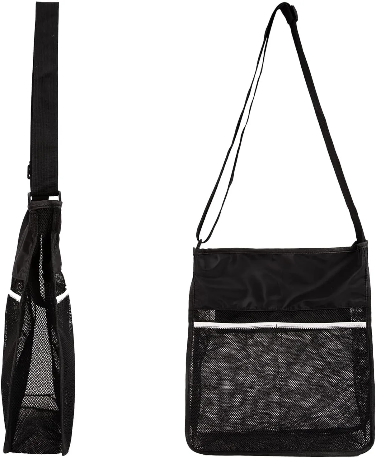 Qchengsan Mesh Bag,Cross Body Mesh Beach Bag,Seashell Bag,Mushroom Hunting Foraging Bag,Shell Collecting Bags,Shoulder Bag for Work Concert Sports,Beach Essentials Accessories Gifts, Black