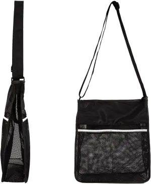 Qchengsan Mesh Bag,Cross Body Mesh Beach Bag,Seashell Bag,Mushroom Hunting Foraging Bag,Shell Collecting Bags,Shoulder Bag for Work Concert Sports,Beach Essentials Accessories Gifts, Black