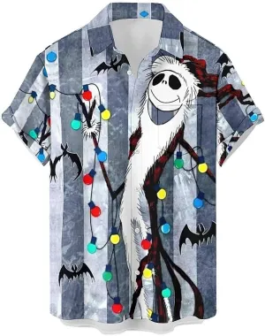 QIVICIMA Mens Halloween Christmas Shirts Funky Button Down Shirts Party Aloha Shirts Santa Print Hawaiian Shirt Tops