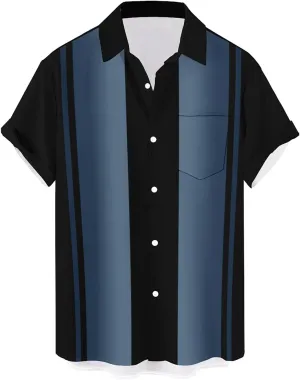 QIVICIMA Men's Retro Bowling Shirts 50s Vintage Button Down Color Block Active Shirts Flamingo Print