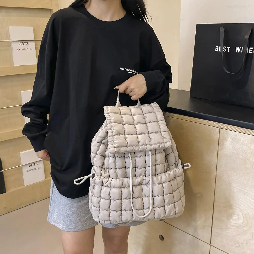 Quilted Backpack for Women - Lightweight Puffer Quilted Travel Backpack, Puffer Travel Bag for Casual Daypack (Gray)