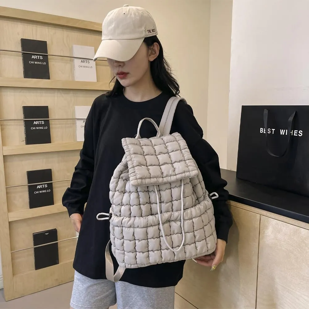 Quilted Backpack for Women - Lightweight Puffer Quilted Travel Backpack, Puffer Travel Bag for Casual Daypack (Gray)