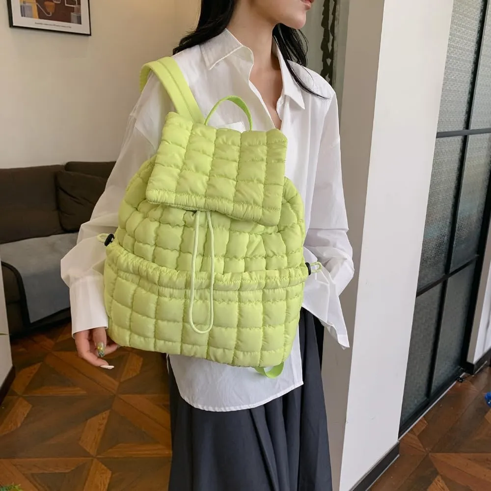Quilted Backpack for Women - Lightweight Puffer Quilted Travel Backpack, Puffer Travel Bag for Casual Daypack (Green)