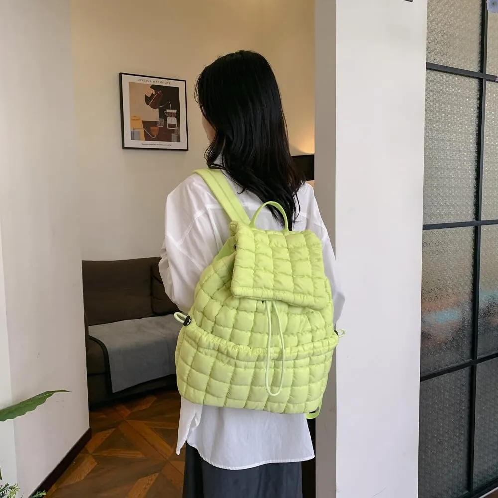 Quilted Backpack for Women - Lightweight Puffer Quilted Travel Backpack, Puffer Travel Bag for Casual Daypack (Green)