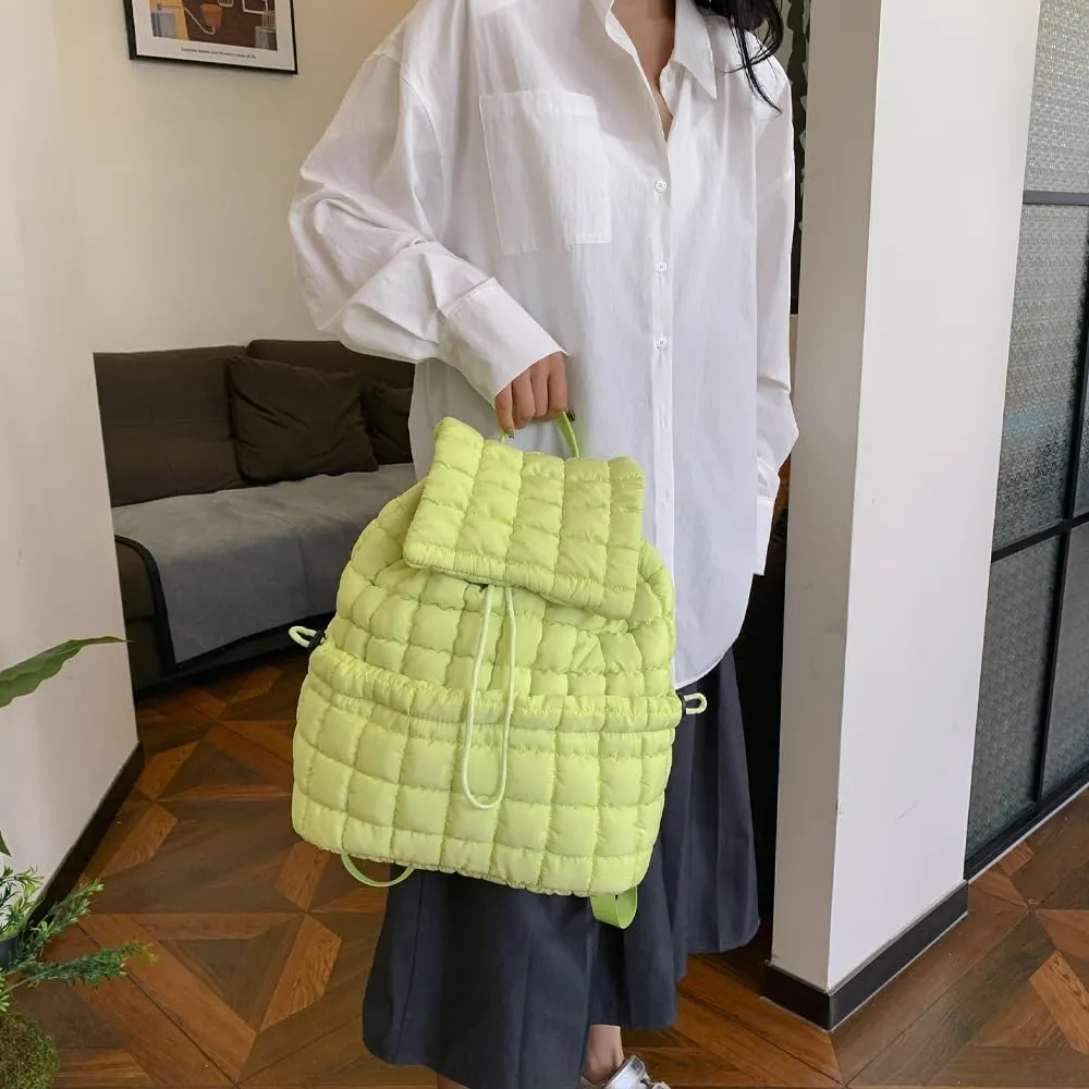 Quilted Backpack for Women - Lightweight Puffer Quilted Travel Backpack, Puffer Travel Bag for Casual Daypack (Green)