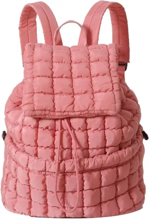 Quilted Backpack for Women - Lightweight Puffer Quilted Travel Backpack, Puffer Travel Bag for Casual Daypack (Pink)