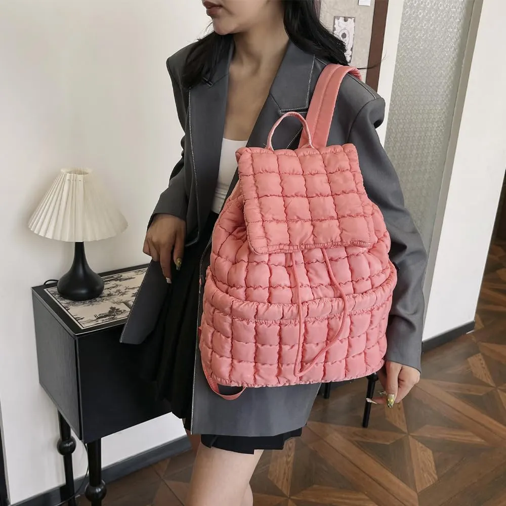 Quilted Backpack for Women - Lightweight Puffer Quilted Travel Backpack, Puffer Travel Bag for Casual Daypack (Pink)
