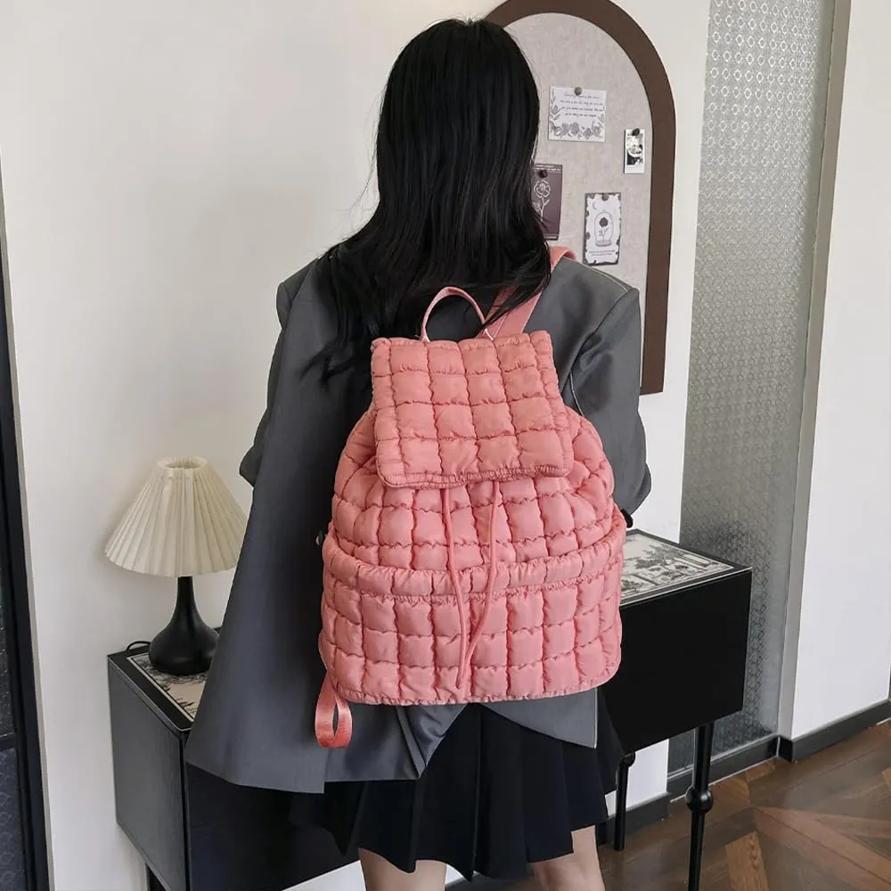 Quilted Backpack for Women - Lightweight Puffer Quilted Travel Backpack, Puffer Travel Bag for Casual Daypack (Pink)