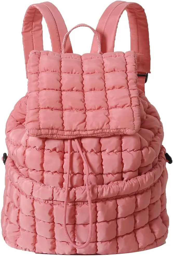 Quilted Backpack for Women - Lightweight Puffer Quilted Travel Backpack, Puffer Travel Bag for Casual Daypack (Pink)