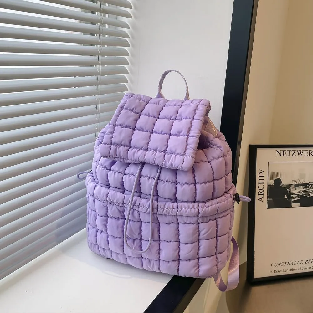 Quilted Backpack for Women - Lightweight Puffer Quilted Travel Backpack, Puffer Travel Bag for Casual Daypack (purple)