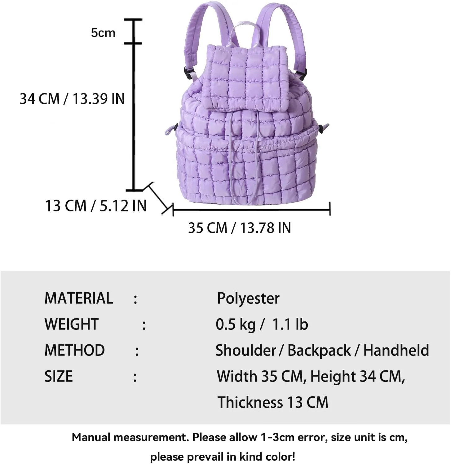 Quilted Backpack for Women - Lightweight Puffer Quilted Travel Backpack, Puffer Travel Bag for Casual Daypack (purple)
