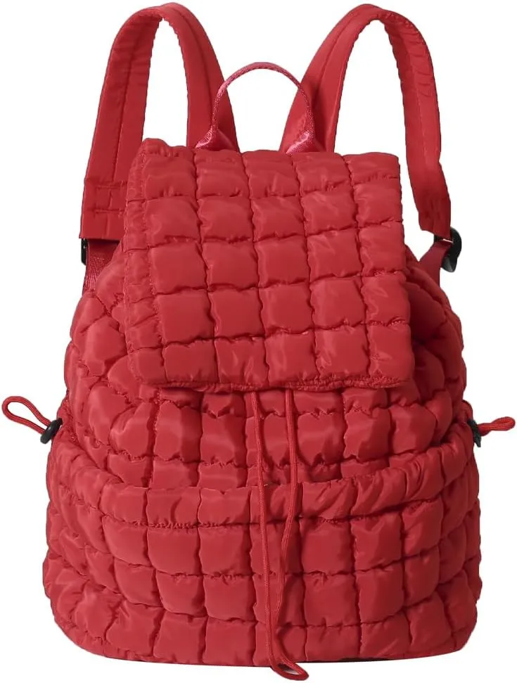 Quilted Backpack for Women - Lightweight Puffer Quilted Travel Backpack, Puffer Travel Bag for Casual Daypack (Red)