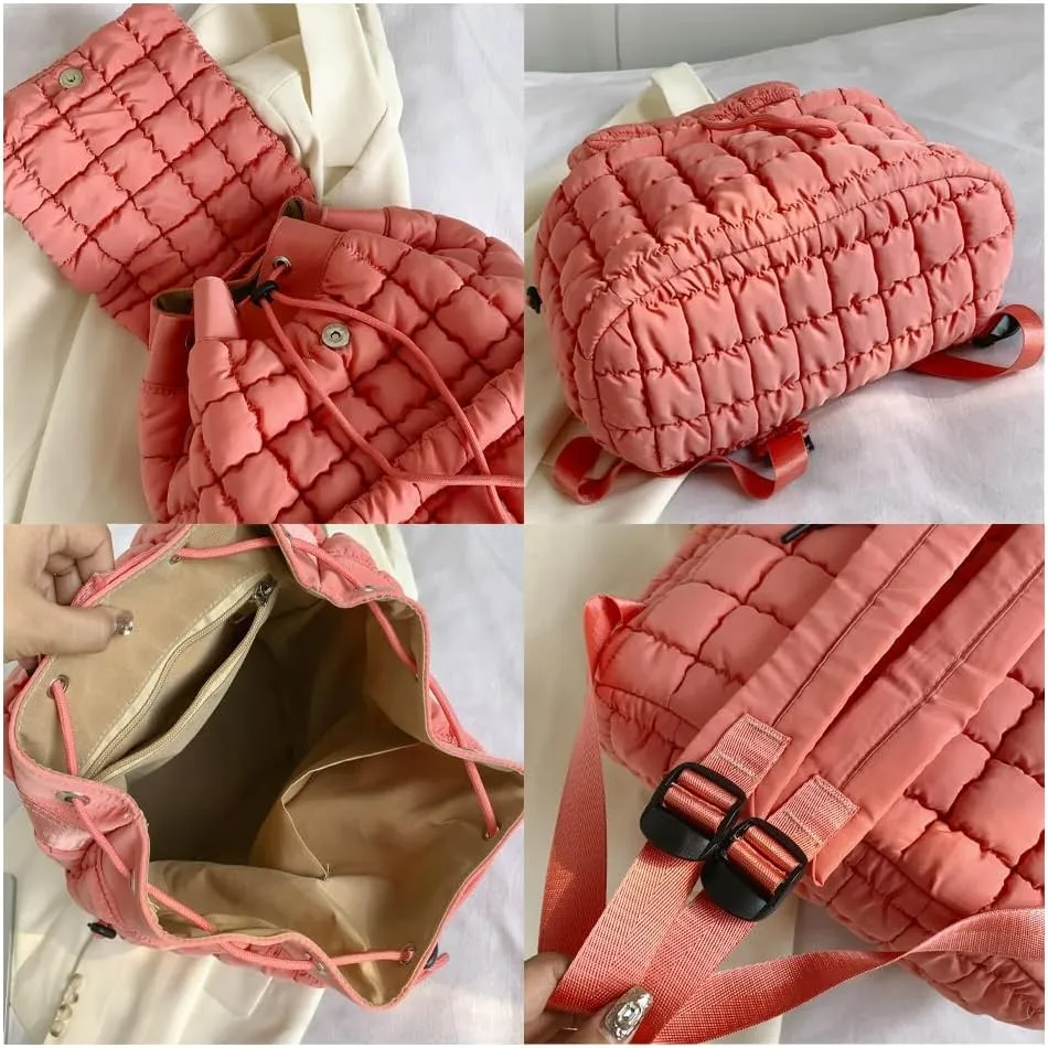 Quilted Backpack for Women - Lightweight Puffer Quilted Travel Backpack, Puffer Travel Bag for Casual Daypack (Red)