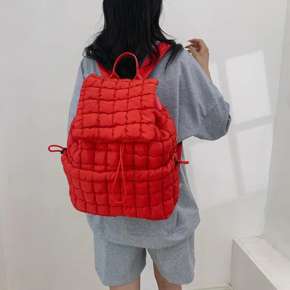 Quilted Backpack for Women - Lightweight Puffer Quilted Travel Backpack, Puffer Travel Bag for Casual Daypack (Red)