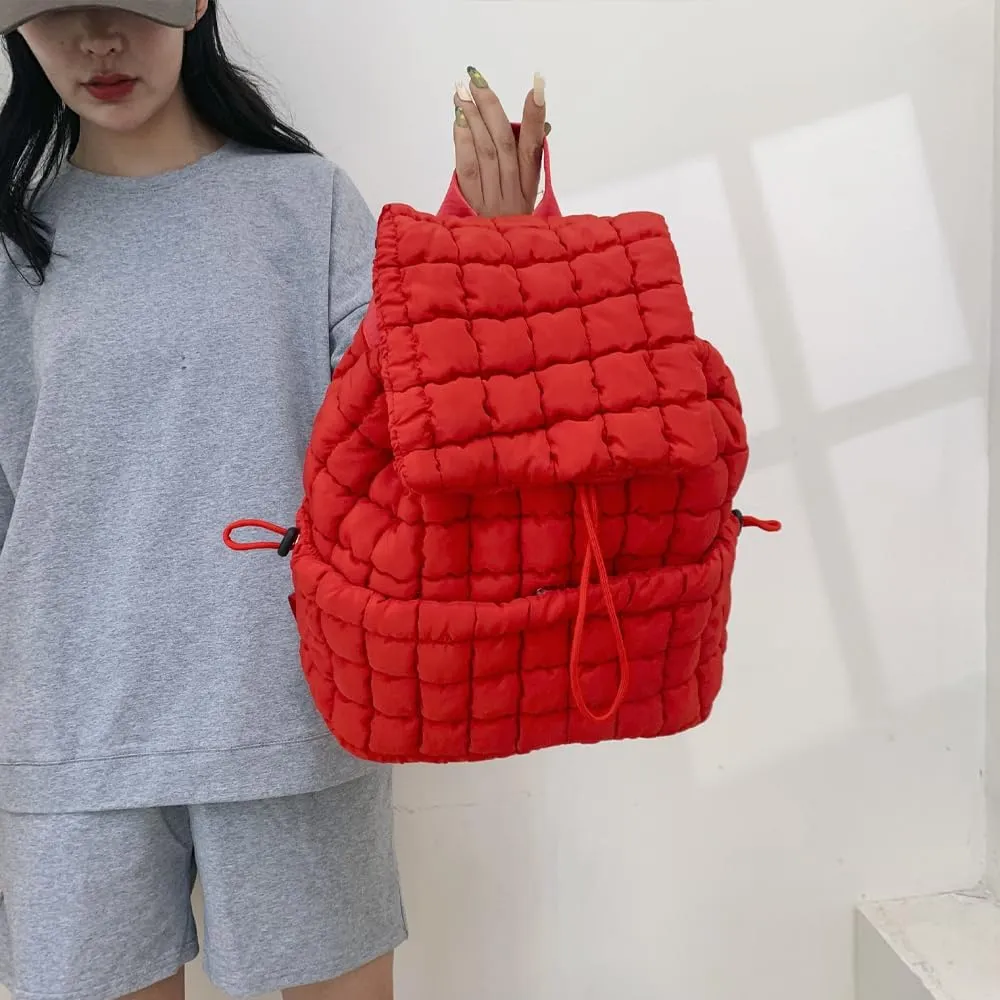 Quilted Backpack for Women - Lightweight Puffer Quilted Travel Backpack, Puffer Travel Bag for Casual Daypack (Red)