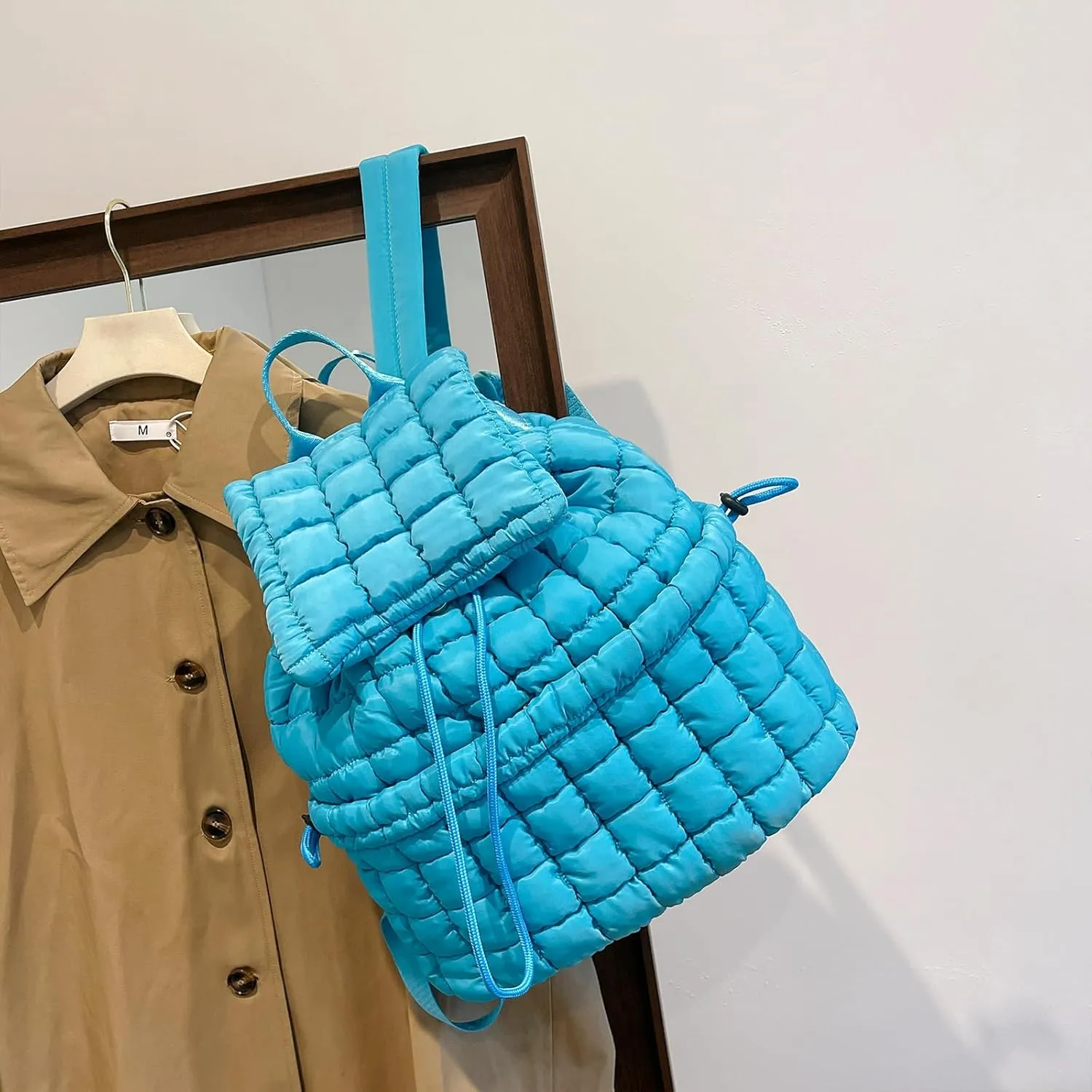 Quilted Backpack for Women, Trendy Puffer Backpack Drawstring Backpack Purse Quilted Puffy Backpack (Blue)