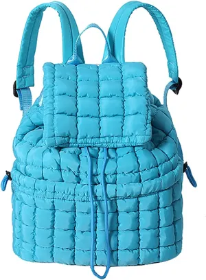 Quilted Backpack for Women, Trendy Puffer Backpack Drawstring Backpack Purse Quilted Puffy Backpack (Blue)